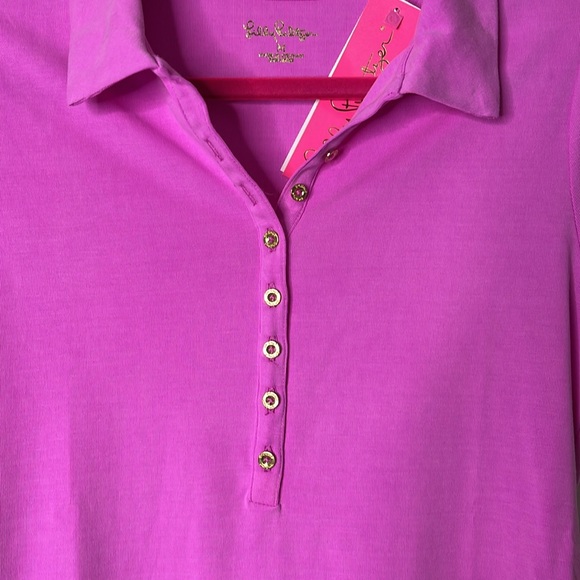 Lilly Pulitzer Reema Short Sleeved Polo Top in color Crocus Petal, size Medium - Picture 6 of 13